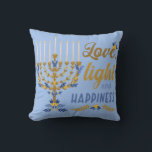Love, Light and Happiness Hanukkah Throw Pillow<br><div class="desc">Love,  Light and Happiness Menorah Hanukkah Throw Pillow</div>