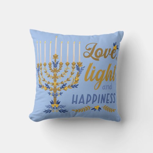 Love Light and Happiness Hanukkah Throw Pillow