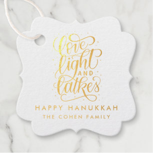 Love Light and Latkes Hanukkah Foil Favor Tags