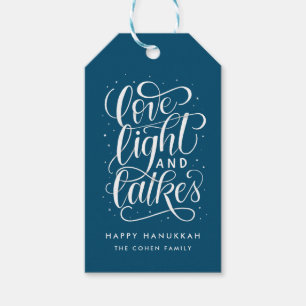 Love Light and Latkes on Blue Hanukkah Gift Tags