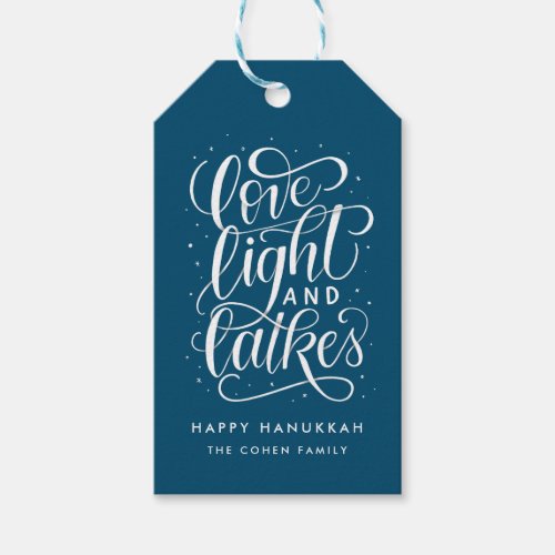 Love Light and Latkes on Blue Hanukkah Gift Tags