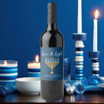 Love & Light Blue Gold Menorah Hanukkah Party Wine Label<br><div class="desc">Cute custom Love and Light Hanukkah wine bottle label for a Jewish family or a Chanukah party with a synagogue. Personalize with your own last name or group information in blue under the pretty gold menorah to give as gifts.</div>