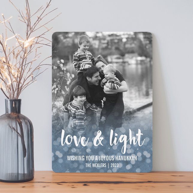 Love & Light Bokeh Hanukkah Photo Card (Creator Uploaded)