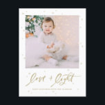 Love & Light Brush Lettering Gold Happy Hanukkah Holiday Postcard<br><div class="desc">Happy Hanukkah! Send holiday wishes and greetings to family and friends with this photo holiday postcard. It features brush calligraphy quote 'Love & Light' with stars accents. Personalize by adding names,  message and photos. This design is available as a flat card,  folded card and postcard.</div>