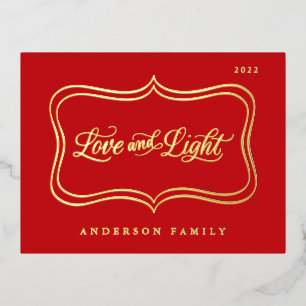 Love & Light Classic Gold Frame Foil Holiday Postcard
