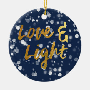 Love & Light   Faux Foil Lovely Bokeh Hanukkah Ceramic Ornament