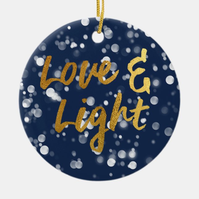 Love & Light | Faux Foil Lovely Bokeh Hanukkah Ceramic Ornament (Front)