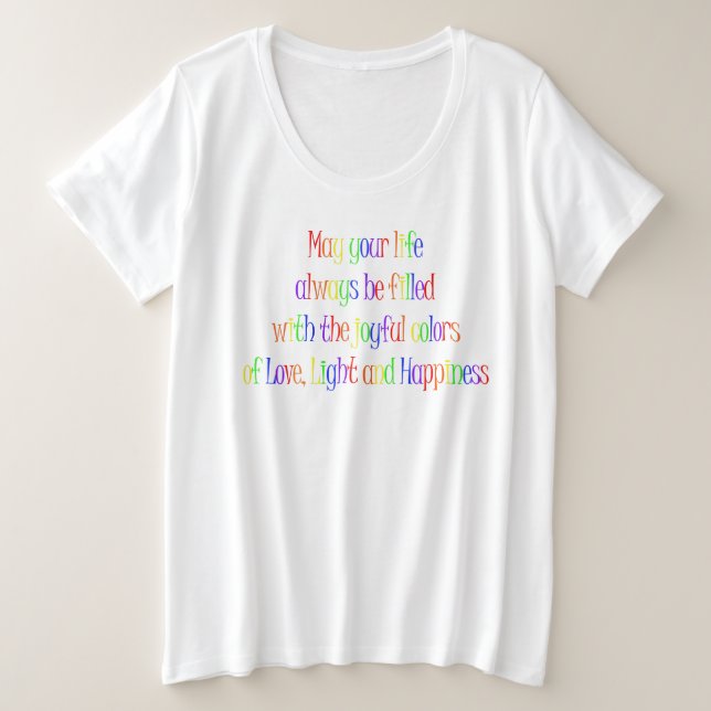Love, Light, Happiness Quote Happy Holi Wish Plus Size T-Shirt (Design Front)