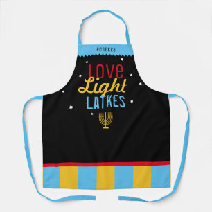 Love Light Latkes Black Hanukkah Funny Quote Apron