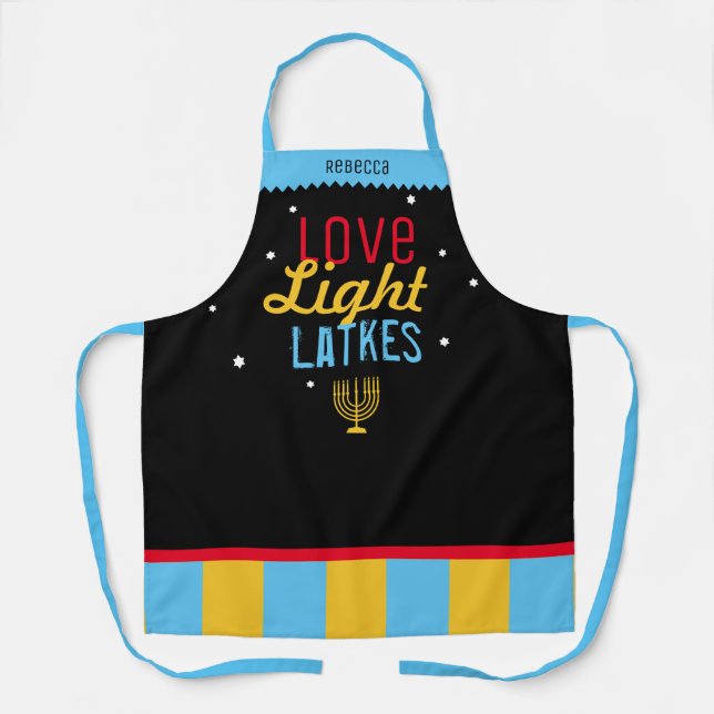 Love Light Latkes Black Hanukkah Funny Quote Apron (Front)