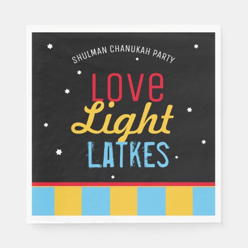 Love Light Latkes Black Hanukkah Funny Quote Napkins