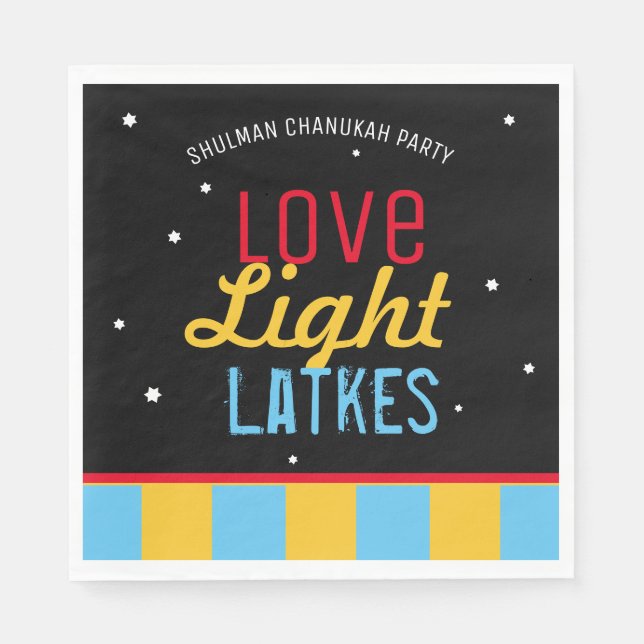 Love Light Latkes Black Hanukkah Funny Quote Napkins (Front)