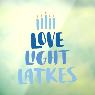 Love Light Latkes Hanukkah Candles Window Cling
