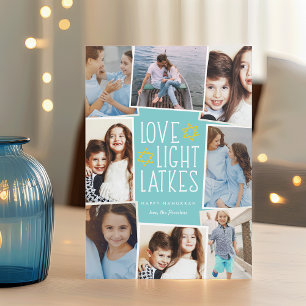 Love, Light & Latkes Hanukkah Photo Collage Holiday Card