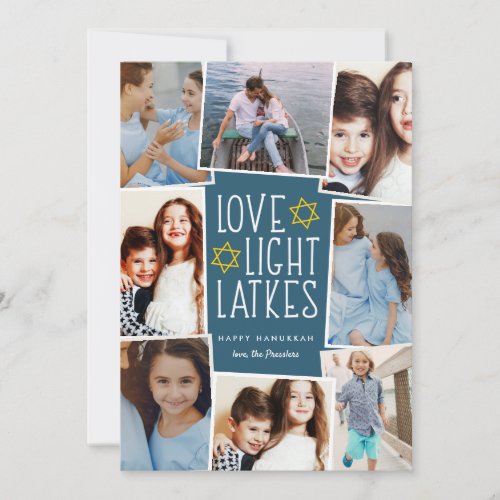 Love Light  Latkes  Hanukkah Photo Collage Holiday Card