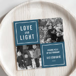 Love & Light Modern Hanukkah Photo Holiday Card<br><div class="desc">Show off your square photos in this simple, modern Hanukkah photo card. Design features a four square layout with a blue background and "Love and Light" in modern white block lettering. Use the two customizable text fields to add a custom greeting and your family name. Photography © Storytree Studios, Stanford,...</div>