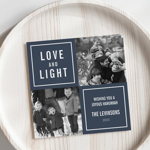 Love  Light Modern Hanukkah Photo Holiday Card