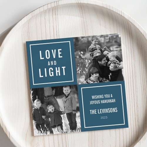 Love  Light Modern Hanukkah Photo Holiday Card