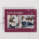 Love & Light | Modern Snowflakes Hanukkah Holiday Card<br><div class="desc">A modern and festive design for your holiday greetings featuring two photos aligned side by side, on an on-trend deep winter plum background adorned with snowflake garlands along the right side. "Love & Light" appears across the top in retro lettering, with your family name and the year along the bottom....</div>