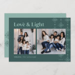 Love & Light | Modern Snowflakes Hanukkah Holiday Card<br><div class="desc">A modern and festive design for your holiday greetings featuring two photos aligned side by side, on an on-trend dark spruce green background adorned with snowflake garlands along the right side. "Love & Light" appears across the top in retro lettering, with your family name and the year along the bottom....</div>