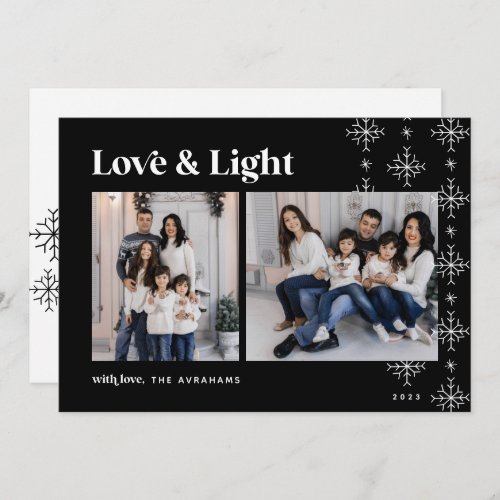 Love  Light  Modern Snowflakes Hanukkah Holiday Card