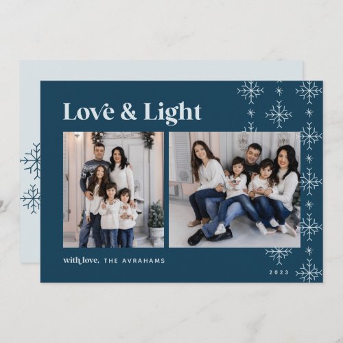 Love  Light  Modern Snowflakes Hanukkah Holiday Card