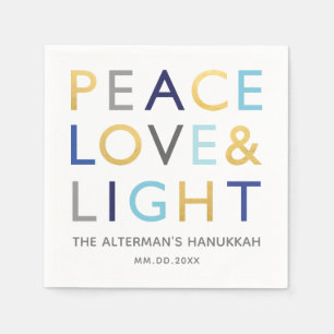 Love & Light Typography Hanukkah Holiday Gold Blue Napkins