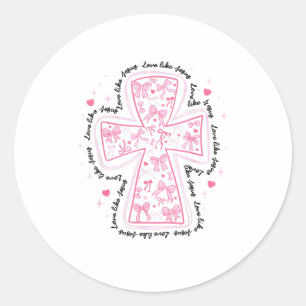 Love Like Jesus Coquette Heart Cross Christian Val Classic Round Sticker