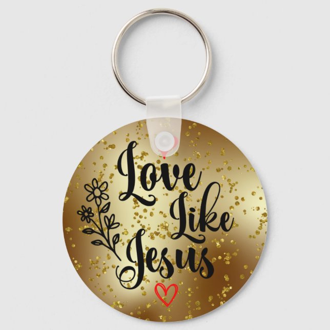 Love Like Jesus Gold Glitter Christian Scripture Keychain (Front)