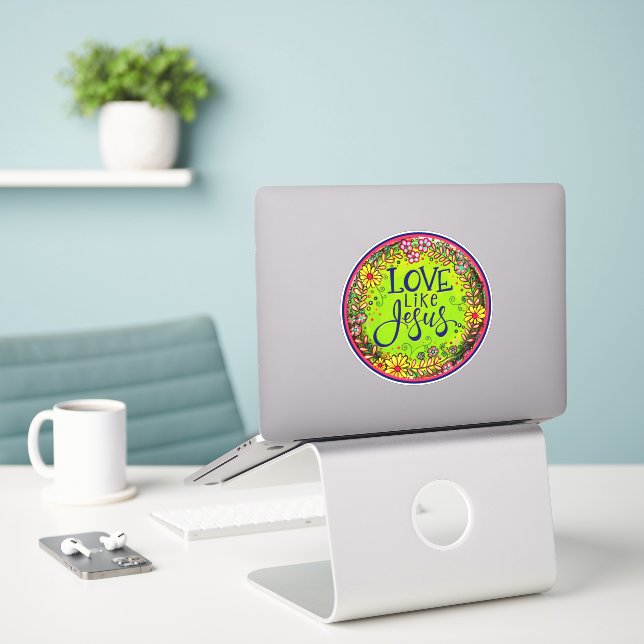 Love Like Jesus Inspiring Fun Floral Inspirivity Sticker (Laptop On Desk)