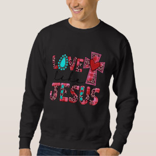 Love Like Jesus Pink Leopard Plaid Christian Valen Sweatshirt