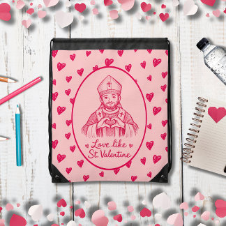Love Like St Valentine Pink Catholic Saint Art Drawstring Bag