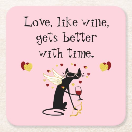 Love Like Wine Valentine Square Paper Coaster