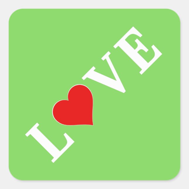 LOVE Lime Green Modern Square Sticker (Front)