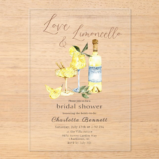 Love Limoncello Cocktail Bridal Shower Acrylic Invitations (Front)