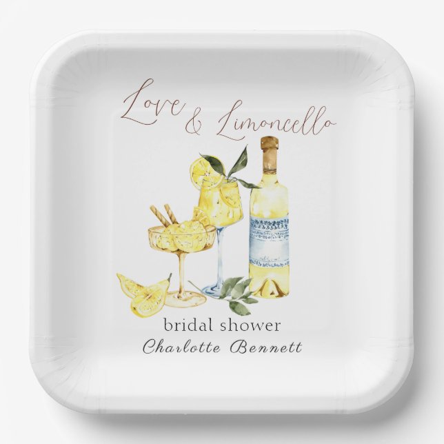 Love Limoncello Cocktail Bridal Shower Paper Plates (Front)