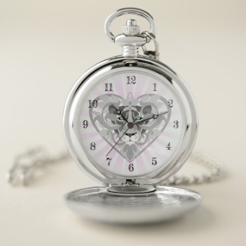 Love Lioness Locket silver pocket watch