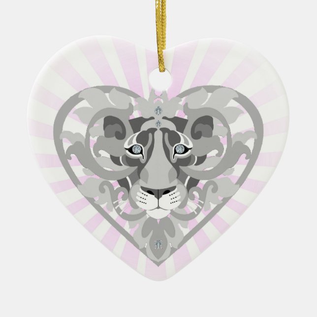 Love Lioness Locket(starburst)heart-shapedornament Ceramic Ornament (Front)