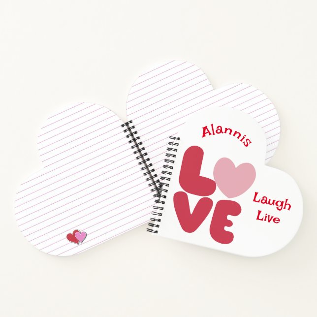LOVE Live Laugh Pink Hearts Notebook (Inside)