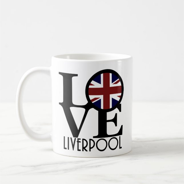 LOVE Liverpool England (UK Flag) 11oz Coffee Mug (Left)