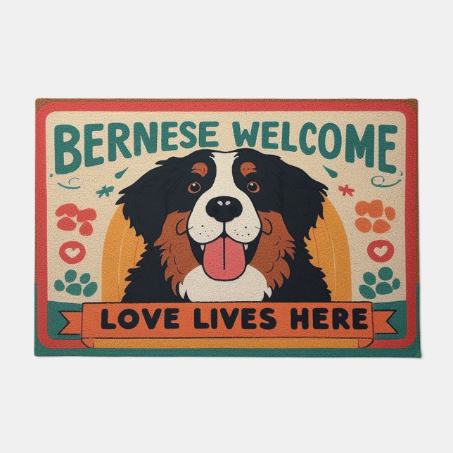 Love Lives Here - Bernese Mountain Dog Welcome Doormat (Front)