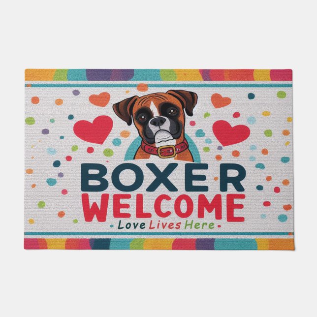 Love Lives Here - Boxer Dog Welcome Doormat (Front)