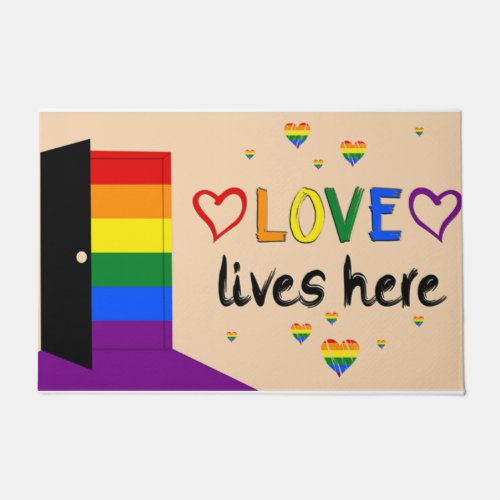 Love Lives Here Doormat Cute Colorful Present Doormat