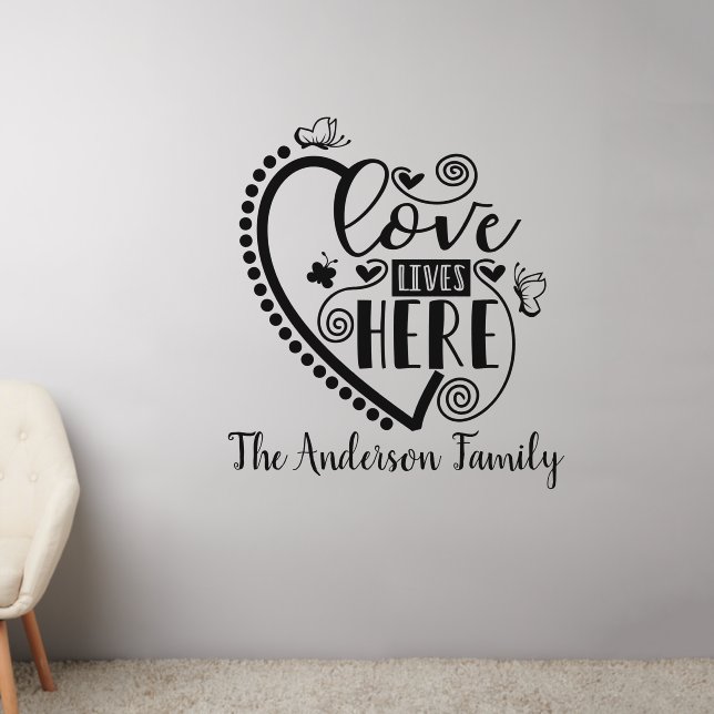 Love Lives Here Family Personalized name  Wall Decal (Living Room 2)
