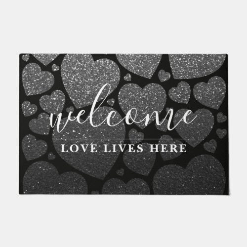 Love Lives Here Glitter Teacher Classroom School Doormat