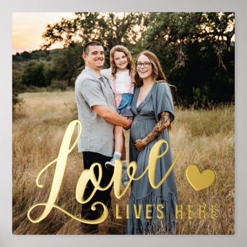 Love Lives Here Heart Family Photo Foil Prints