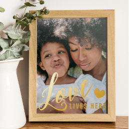 Love Lives Here Heart Family Photo Gold Foil Prints