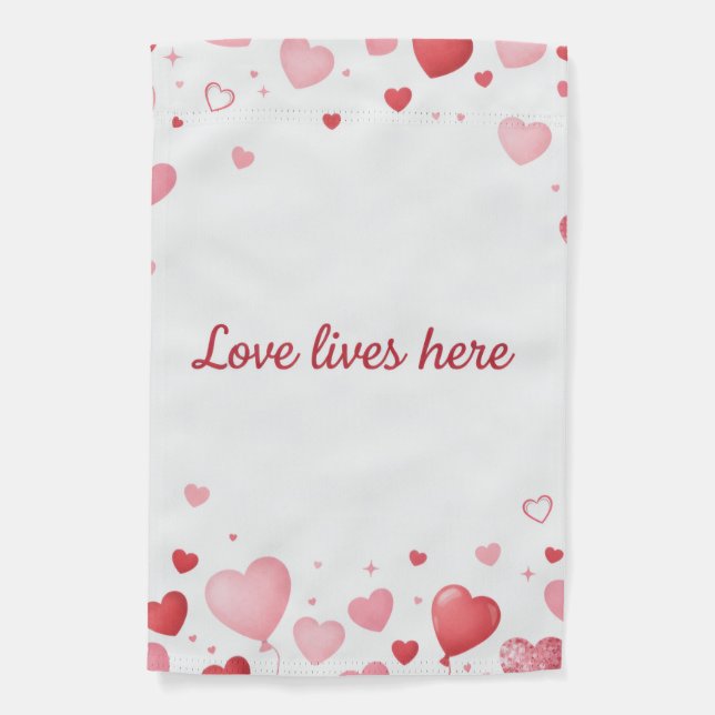 Love Lives Here - Hearts garden flag (Front)