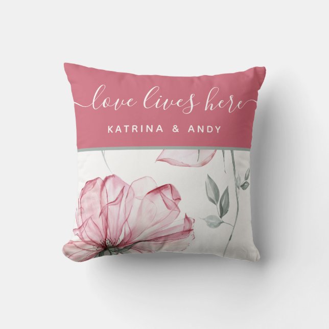 Love Lives Here Name Throw Pillow (Front)