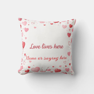 Love lives here Pink and Red hearts - Personalized Throw Pillow